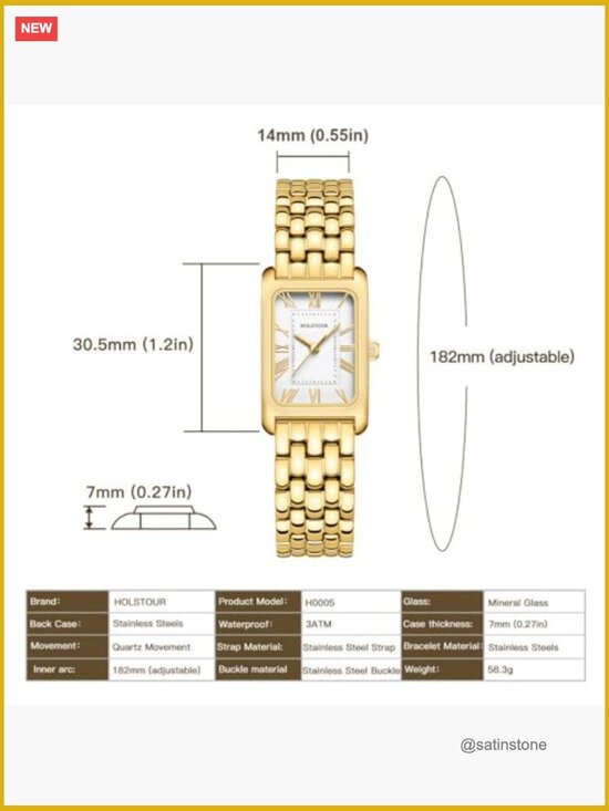 Vintage Bracelet Roman Dial Rectangular Case Gold Watch Waterproof with Tools main image 5